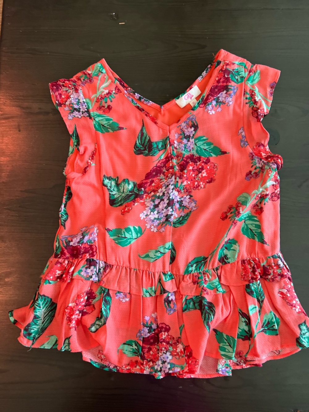 NWT Girls GB Coral Floral Ruffle Peplum Top